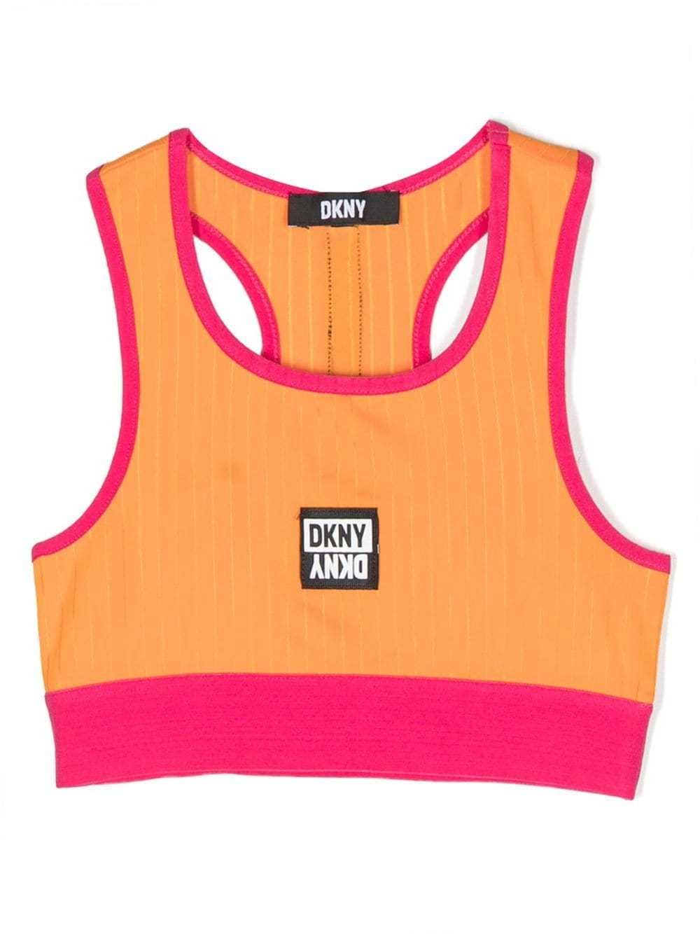 Dkny Pinstripe Logo Patch Cropped Undershirt In Orange