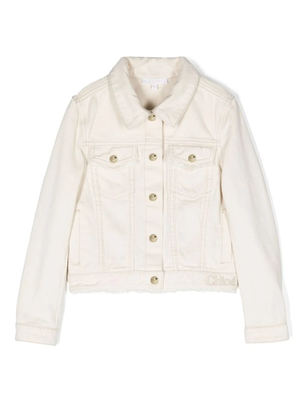 Chloé Kids' Logo-embroidered Denim Jacket In Nude & Neutrals