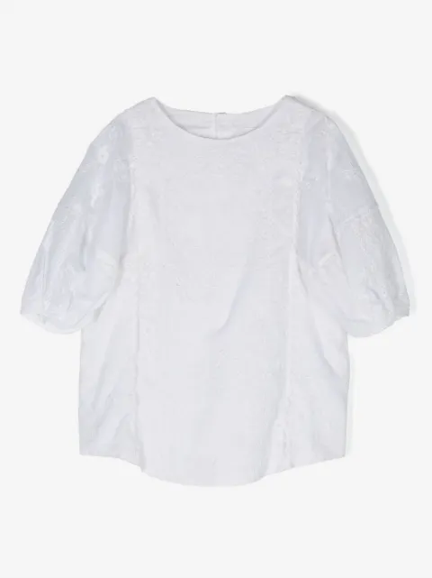 Chloé Kids embroidered organic cotton voile blouse