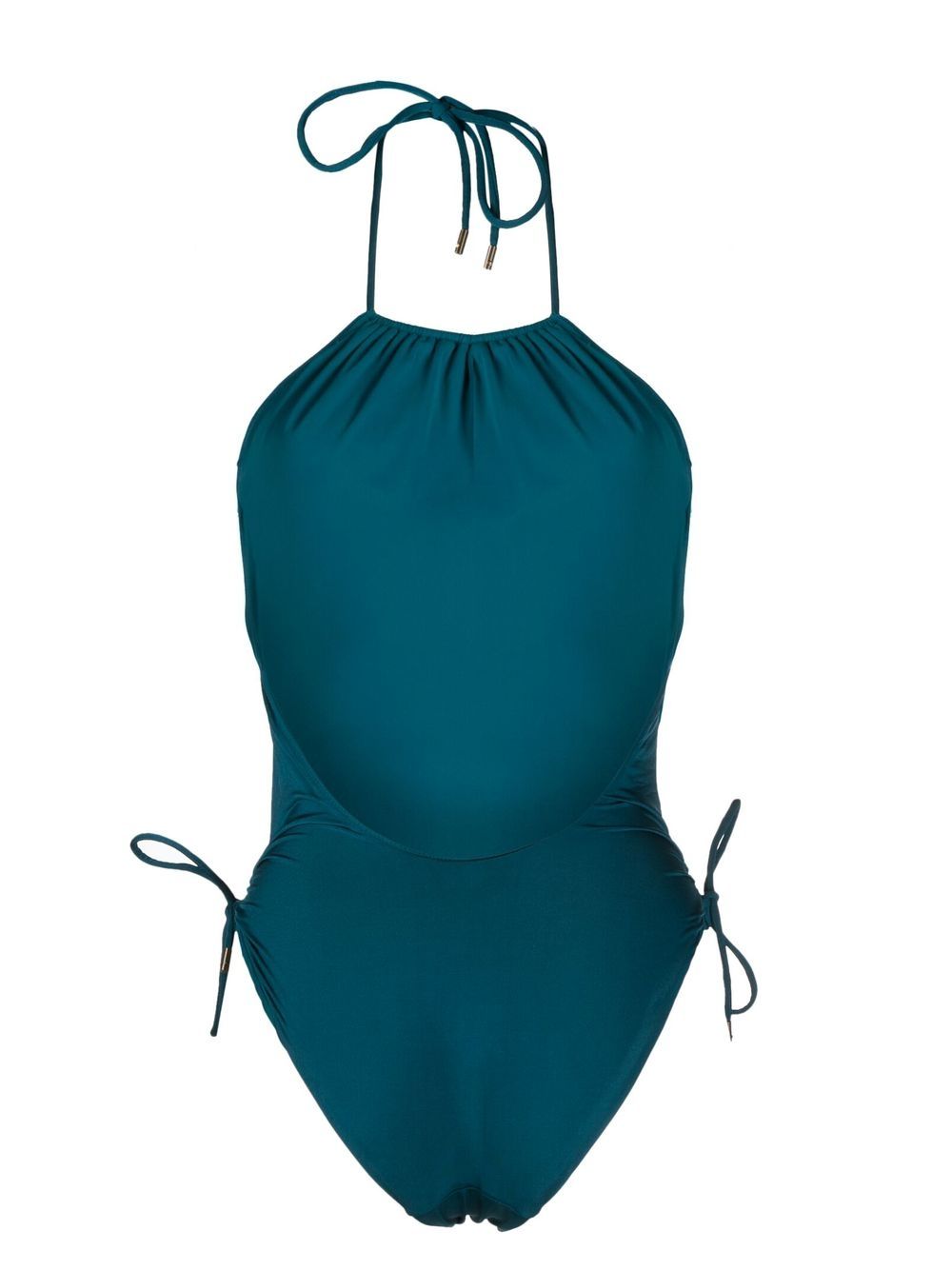 Shop Saint Laurent Lace-up Detail Swimsuit In Blue