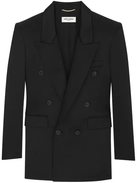 Saint Laurent double-breasted peak lapel silk blazer
