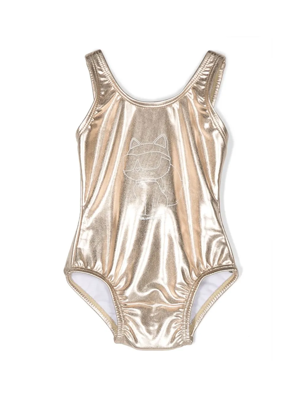 Karl Lagerfeld Babies' Choupette Metallic Swimming Costume In Gold