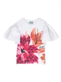 Kenzo Kids floral-print ruffle-detail T-shirt - White