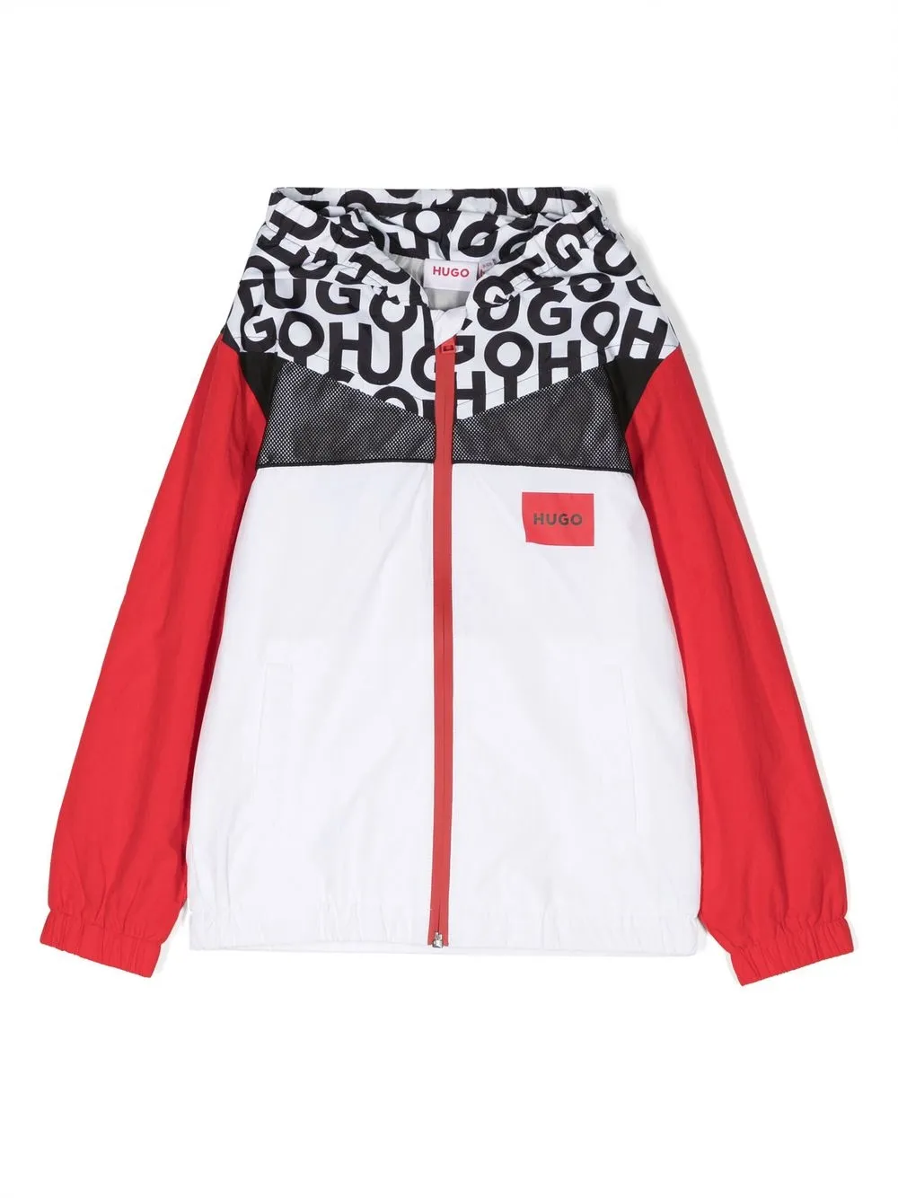 Hugo Colour-block Logo-hood Jacket In 红色