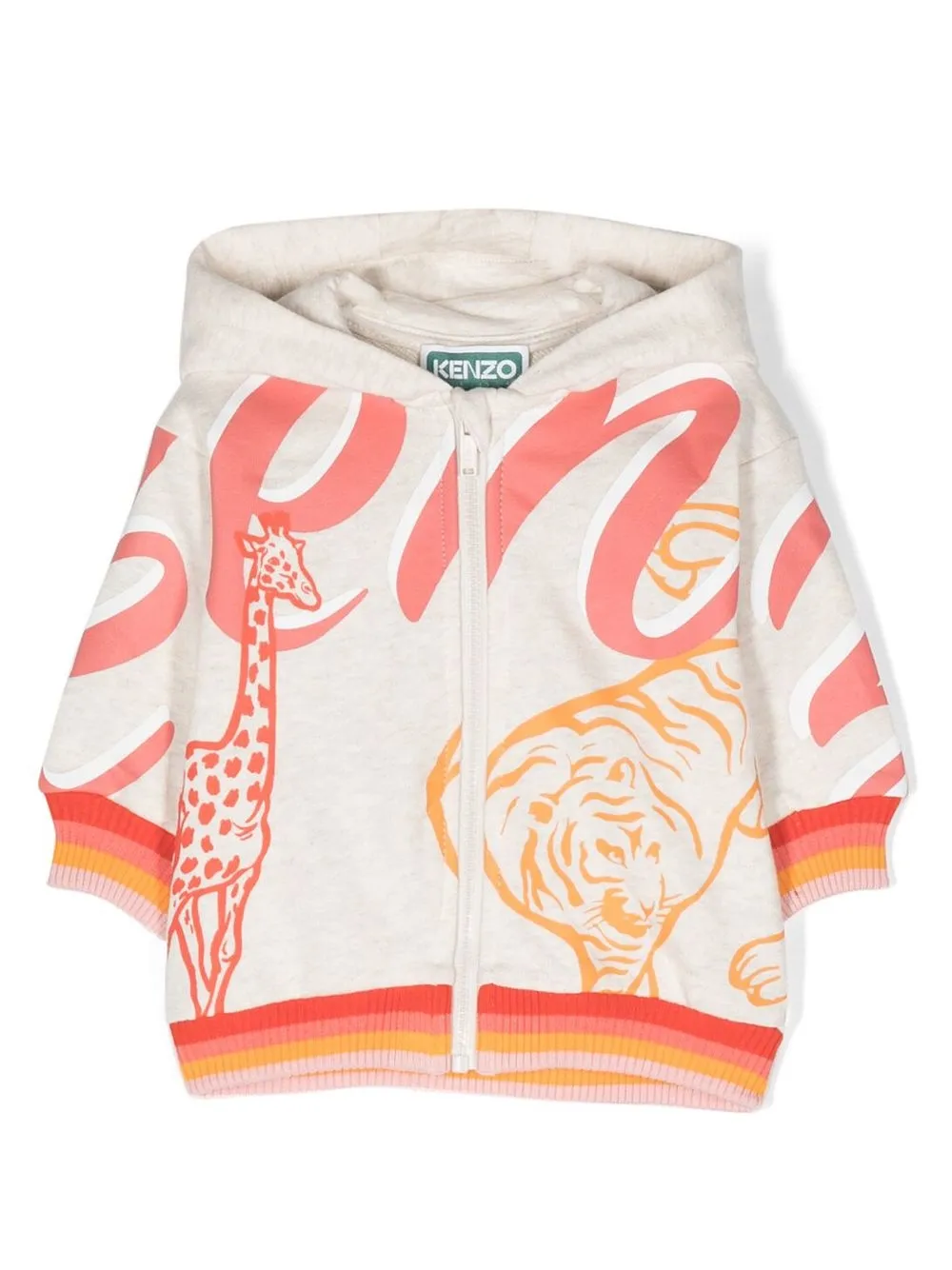 Kenzo Babies' Graphic-print Zip-up Hoodie In Neutrals