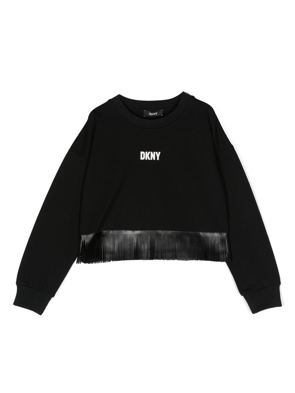 Dkny Kids' Logo-print Fringed Sweatshirt In Black