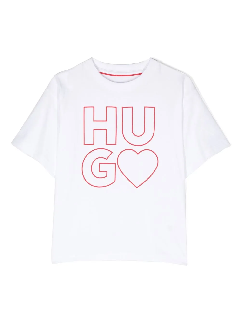 Hugo Kids' Logo-print Round-neck T-shirt In Bianco