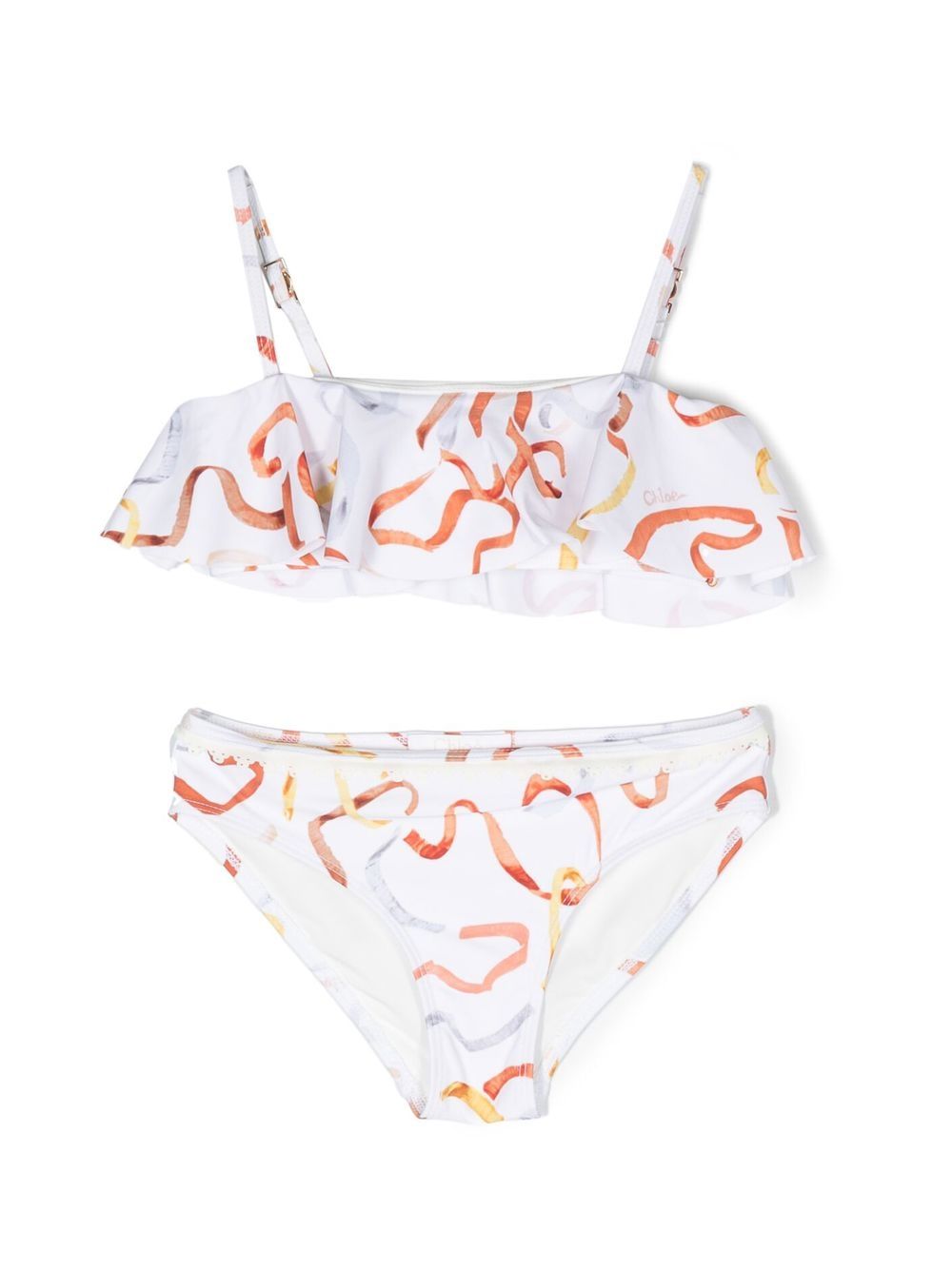 

Chloé Kids bikini con volantes y estampado de listón - Blanco