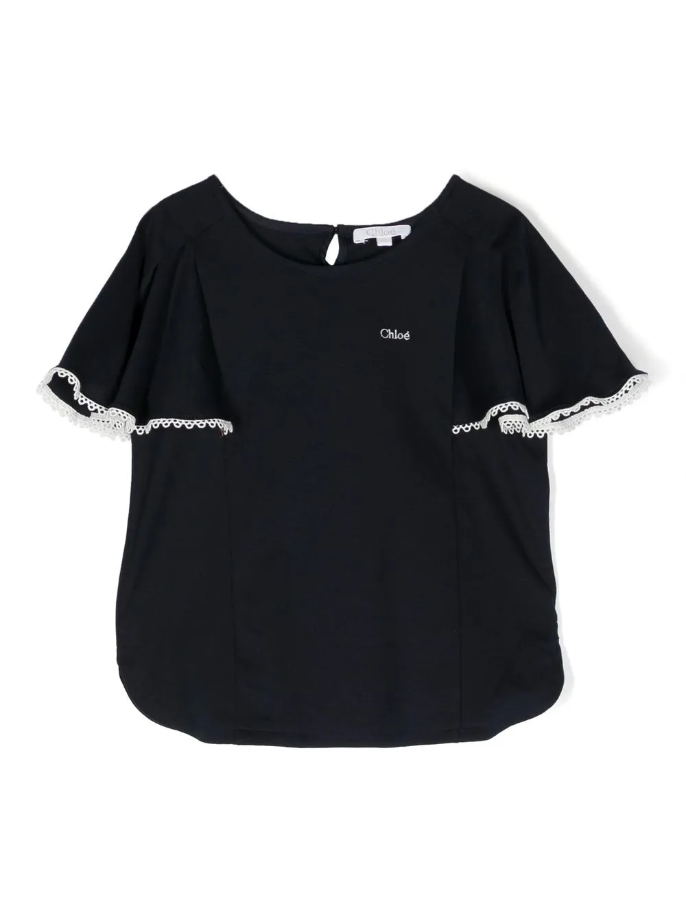 

Chloé Kids guipure-trim T-shirt - Blue