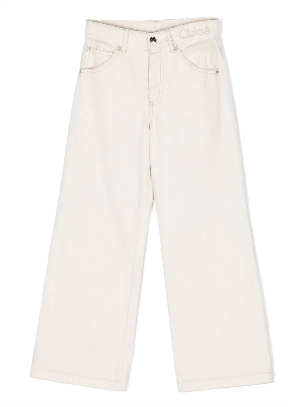 Chloé Logo-embroidered Wide-leg Jeans In White
