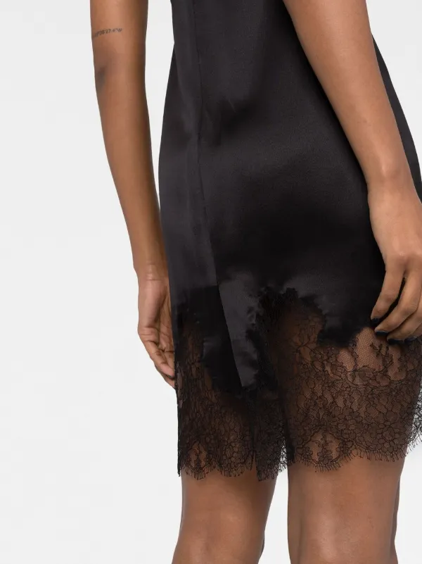 Saint Laurent lace-trim Satin Minidress | Black | FARFETCH
