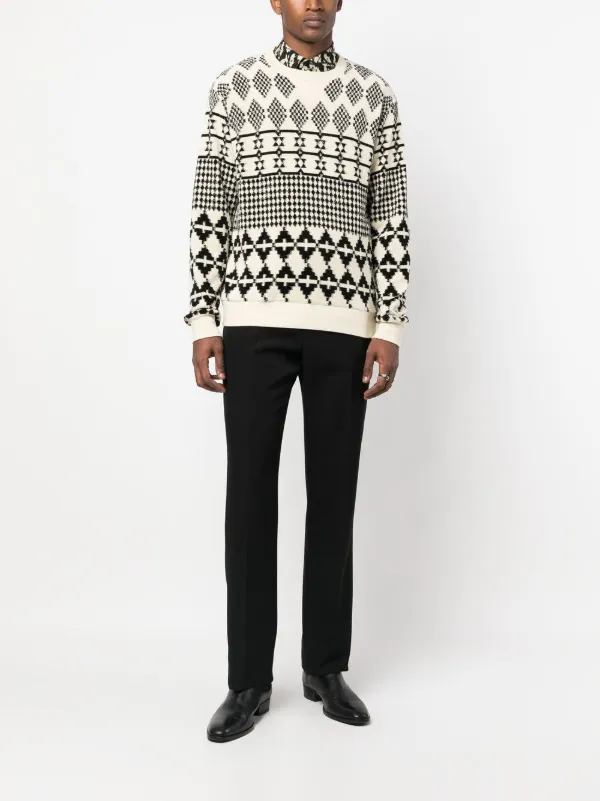 Saint Laurent stripe-jacquard Wool Sweater | Neutrals | FARFETCH
