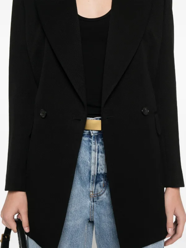 ジャケット Saint Laurent Black Double-breasted Blazer in Wool Woman Saint Laurent double-breasted Wool Blazer | Black | FARFETCH