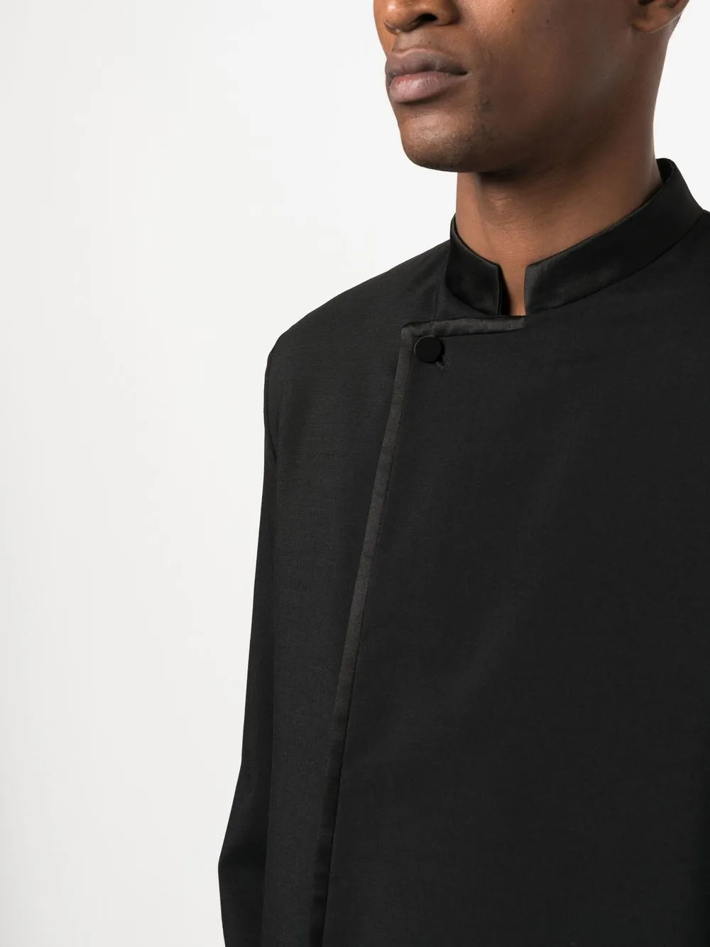 Saint Laurent Stand-up Collar Long Coat In Black