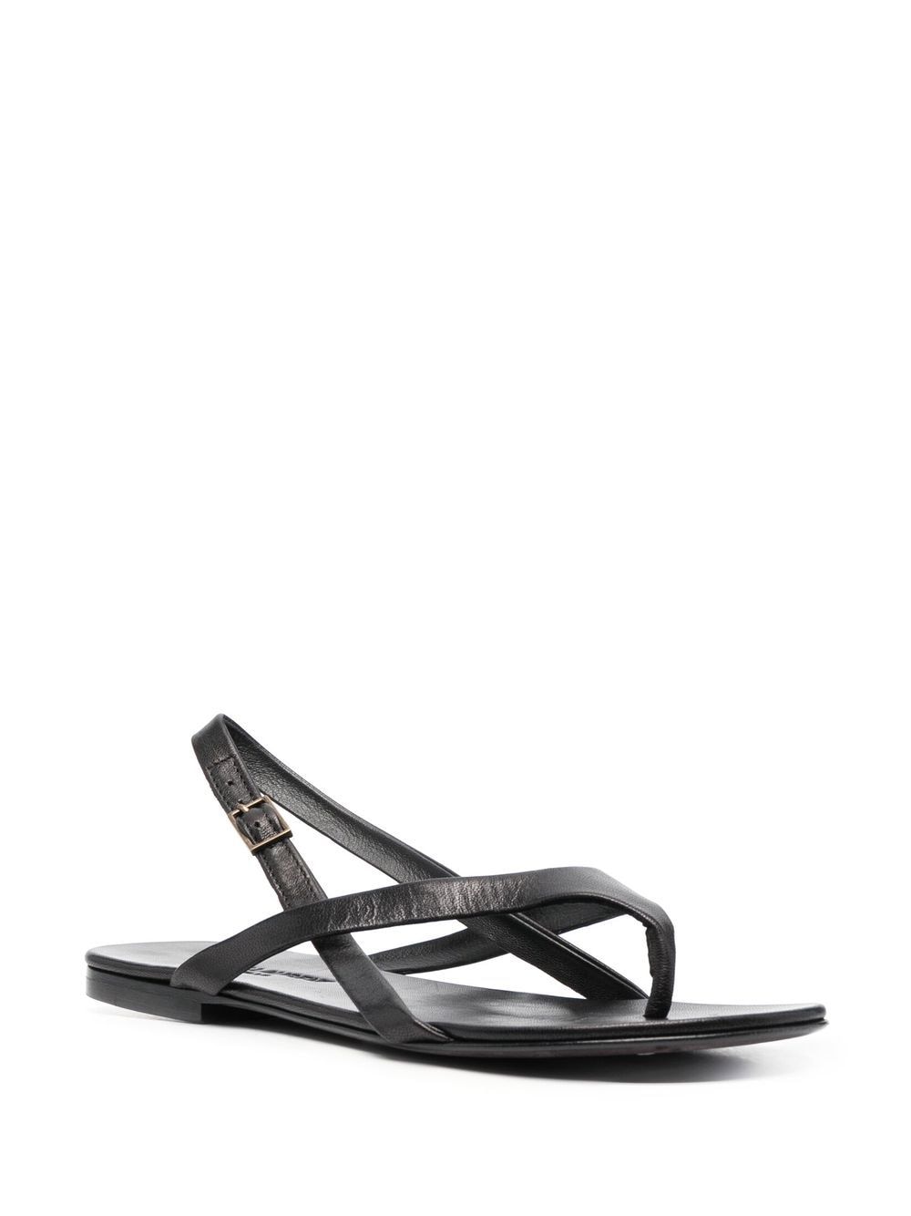 Shop Saint Laurent Leather Crossover-strap Flat Sandals In Black
