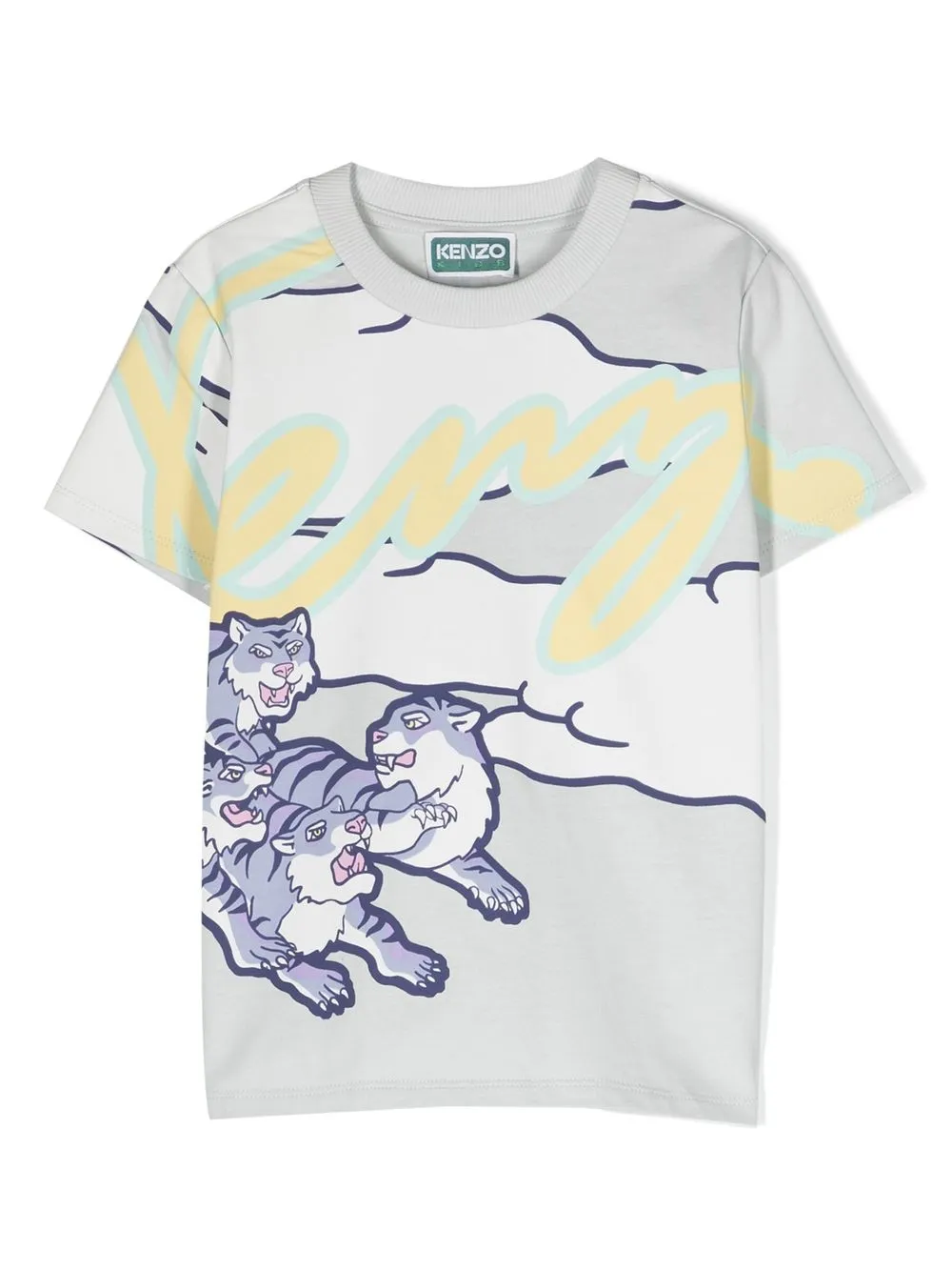 Kenzo Kids' Light Blue T-shirt Tiger And Logo. In Ligh Blue