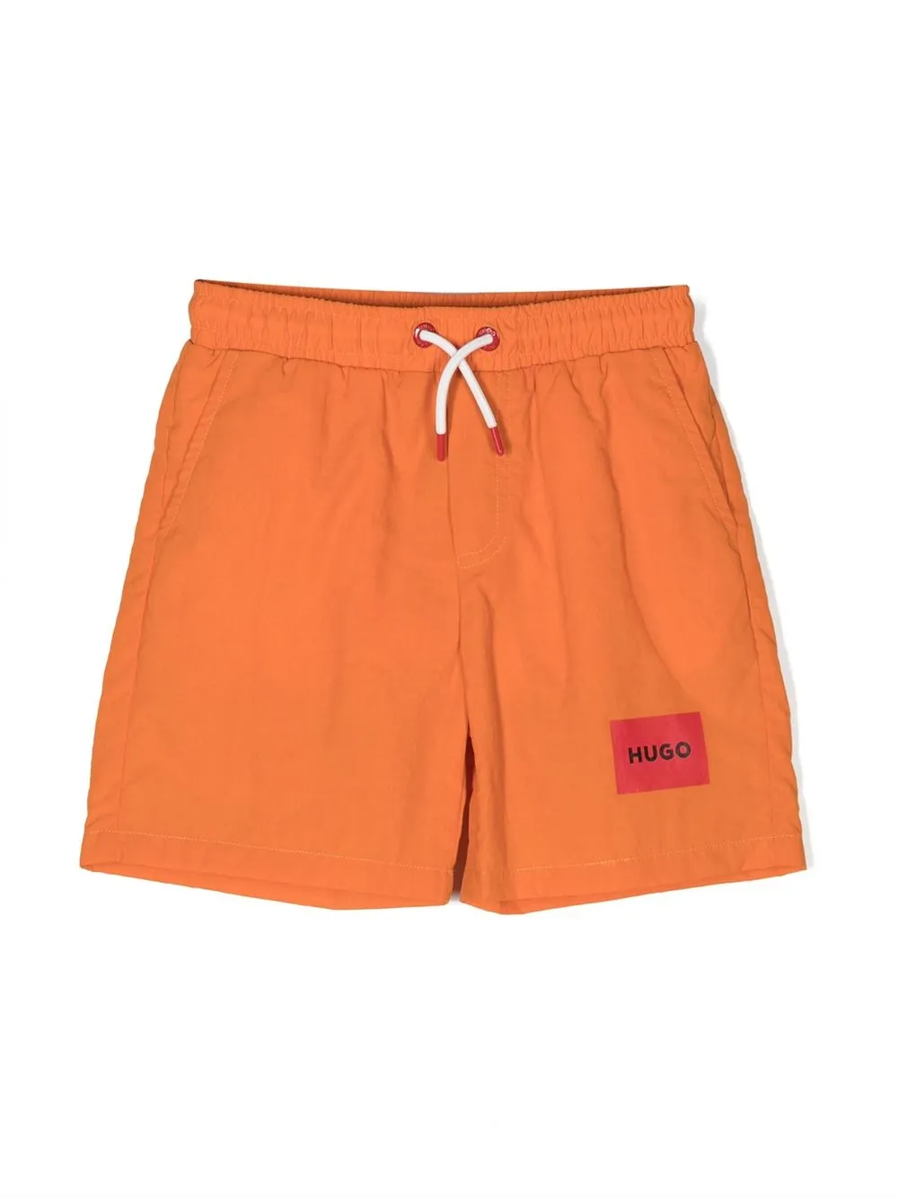 

HUGO KIDS shorts de playa con cordones en la pretina y logo estampado - Naranja