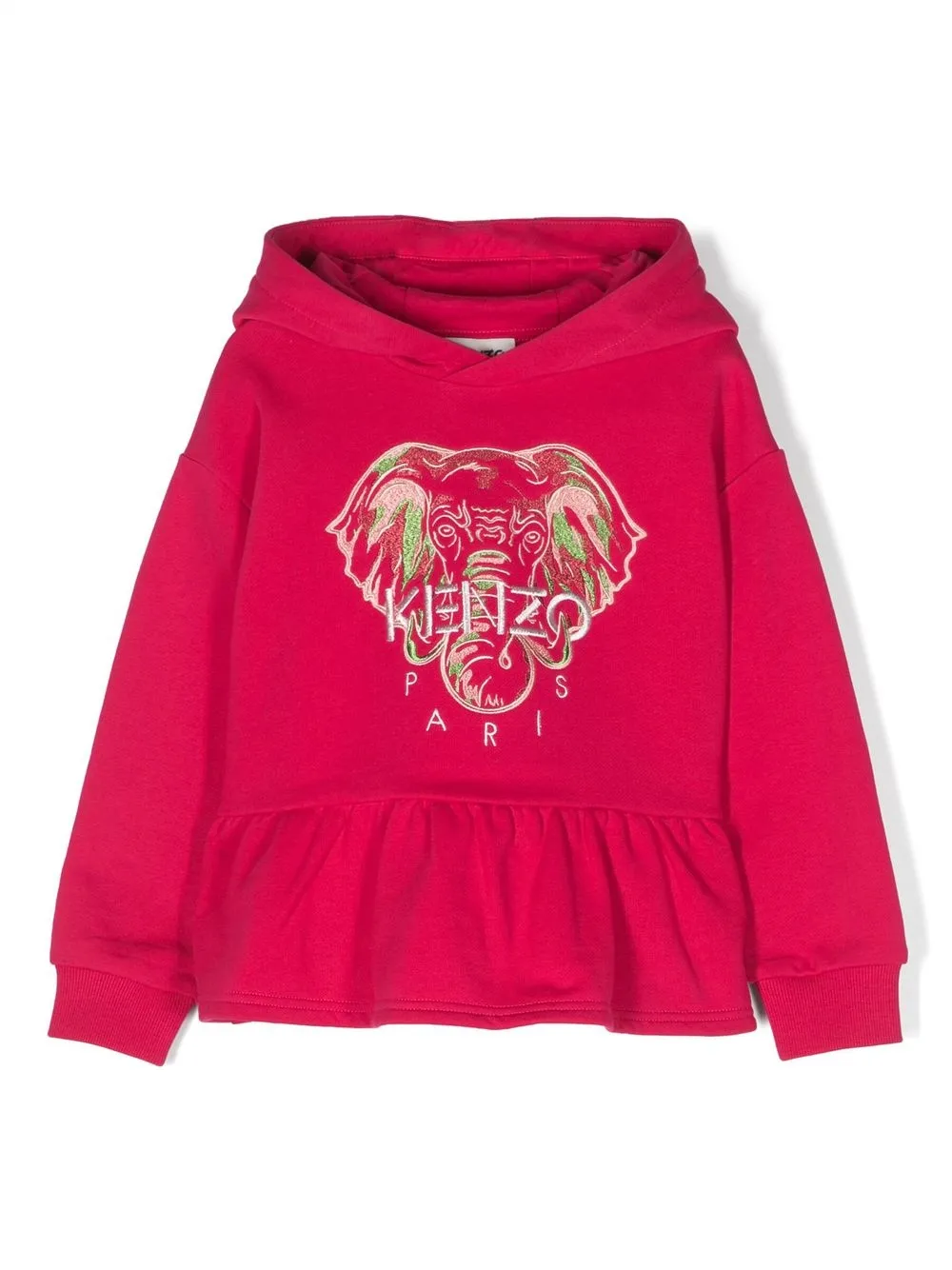 Kenzo Kids' Elephant-embroidery Ruffled Hoodie In Pink