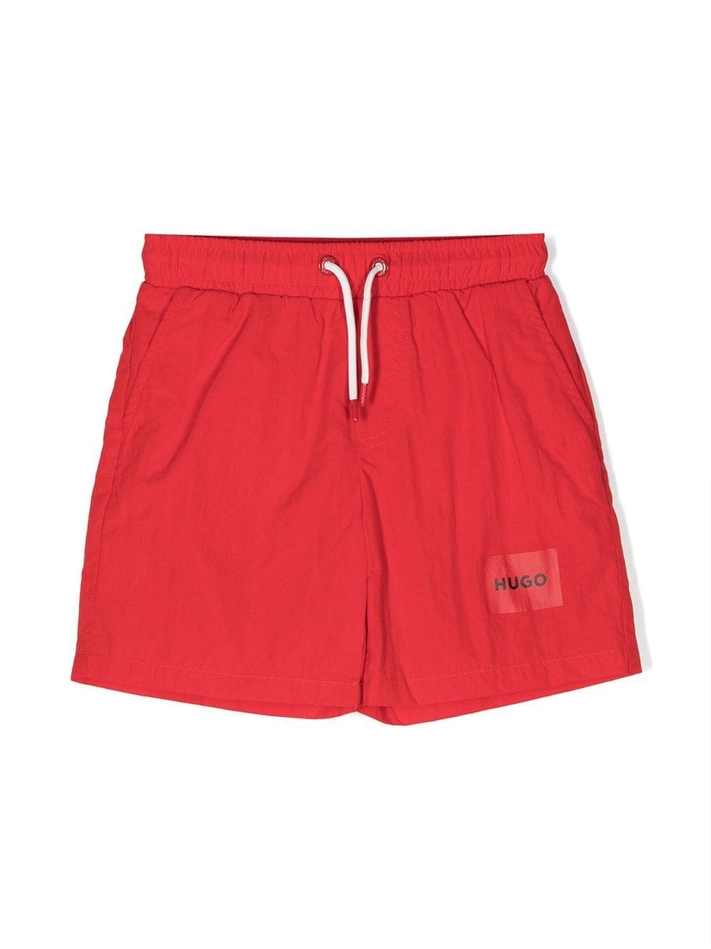 Hugo Kids' Logo-print Drawstring Swim Shorts In Red