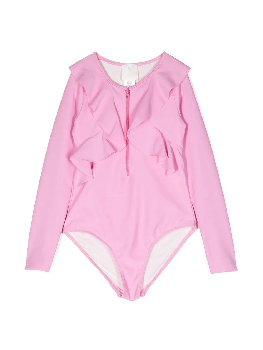 Givenchy Kids' Long-sleeve Ruffled Swimsuit In Pink