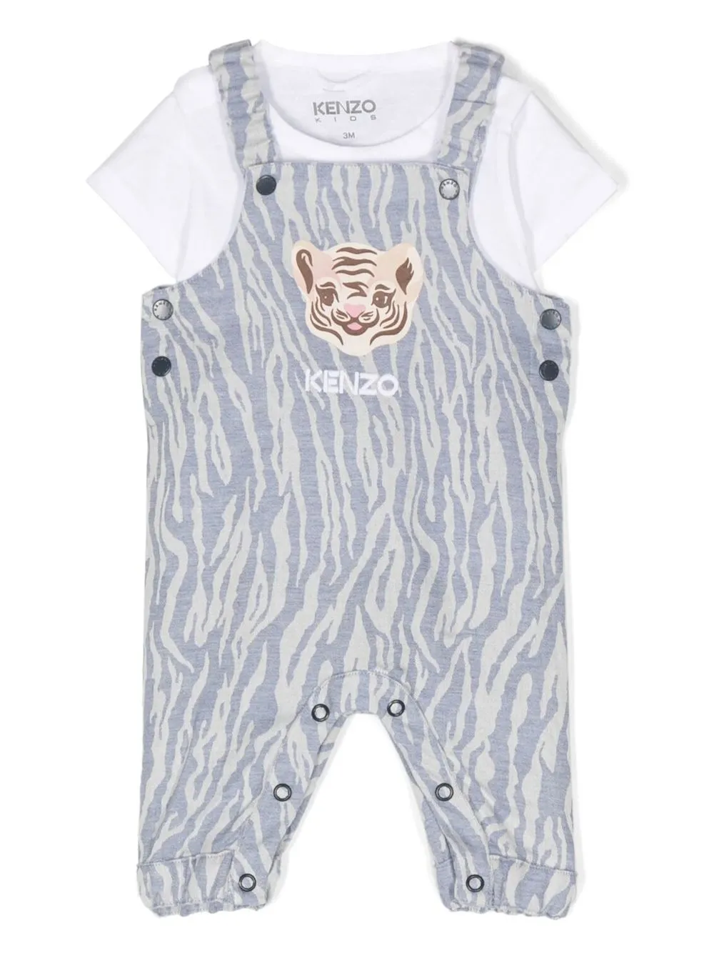 

Kenzo Kids logo animal-print layered dungarees - Blue