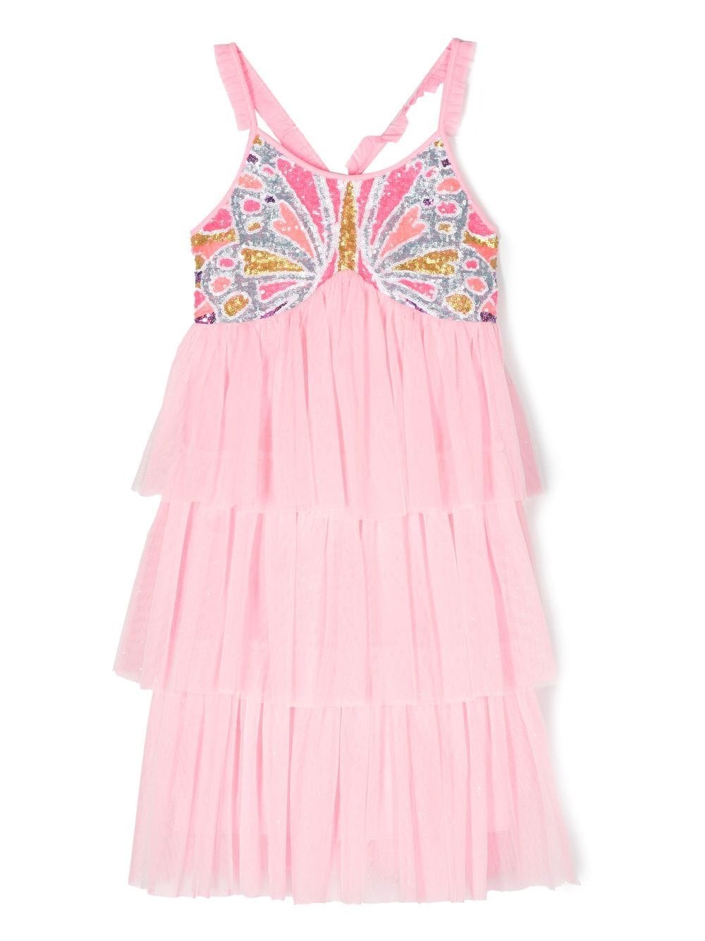 Billieblush Kids' Sequin-embellished Tiered Dress In Pink