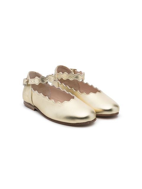 Chloé Kids metallic scalloped-edge ballerina shoes
