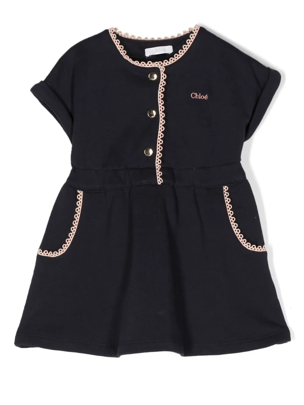 

Chloé Kids scallop-trim logo-embroidered dress - Blue