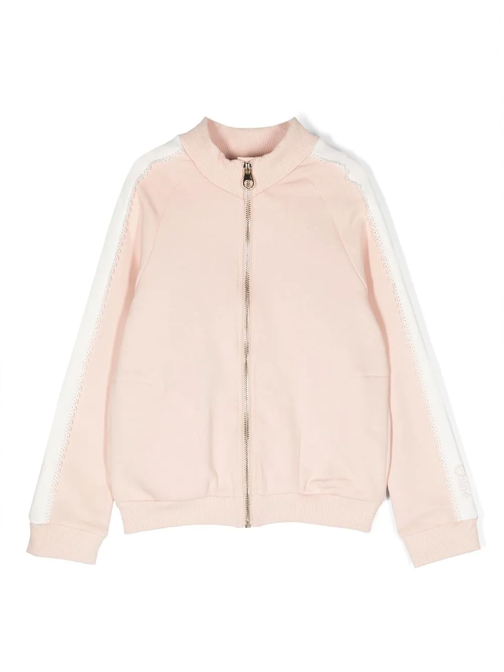 Chloé Kids' Guipure-trim Zipped Sweatshirt In Pink