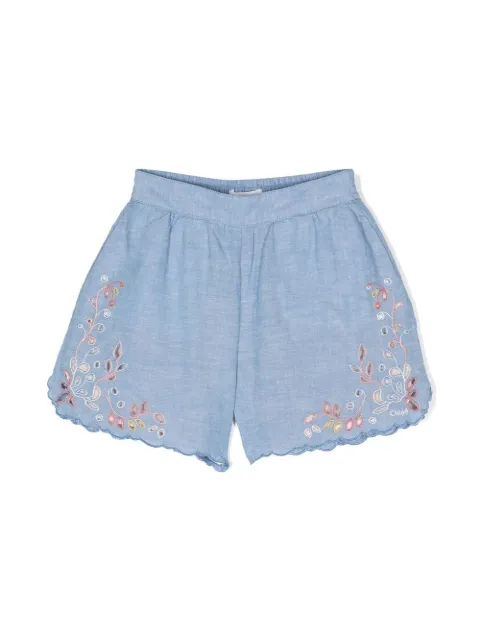 Chloé Kids broderie-anglaise chambray shorts 