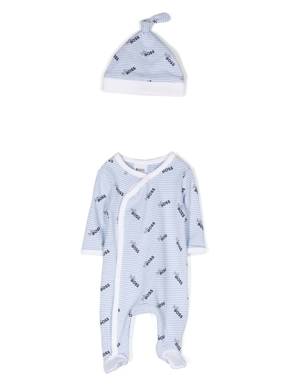 Bosswear Babies' Striped Logo-print Pajamas Set In Blue