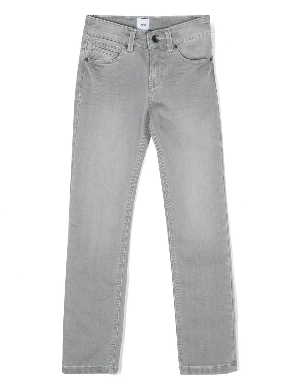 Bosswear Kids' Embossed-logo Straight-leg Jeans In Grey
