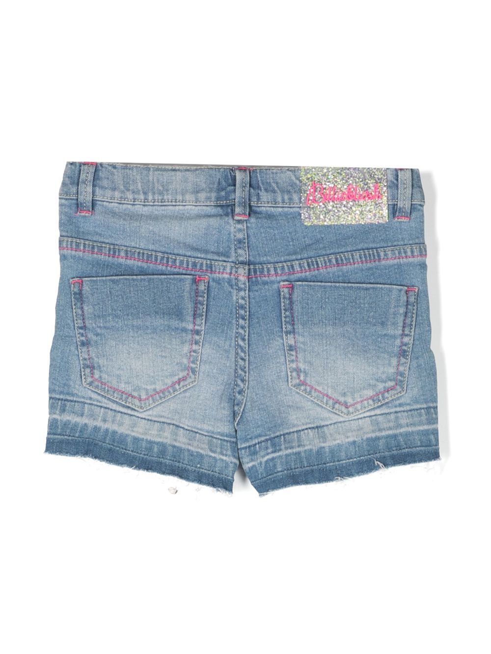 Shop Billieblush Crochet-heart Denim Shorts In 蓝色