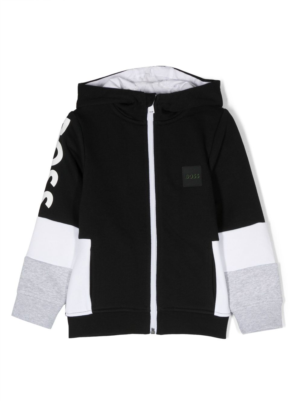 BOSS Kidswear logo-print zip-up hoodie - Black