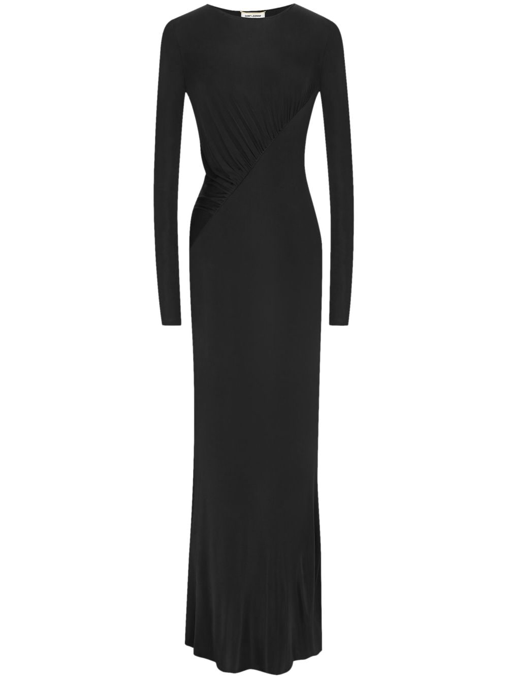 Shop Saint Laurent Long-sleeve Ruched Gown Dress In Black