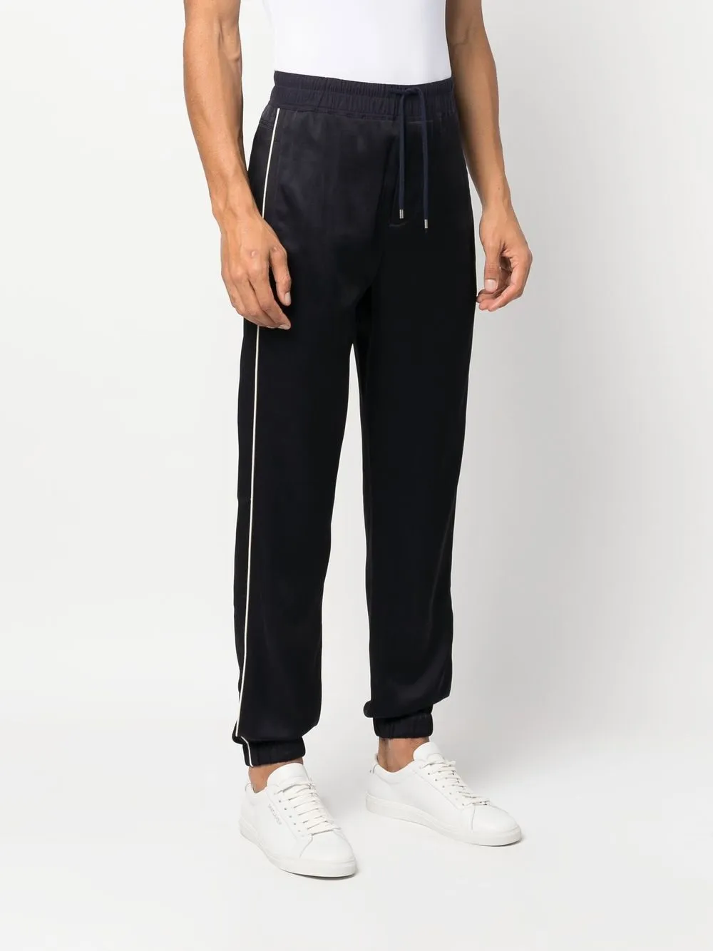 Shop Saint Laurent Glossy-finish Track Pants In Blue