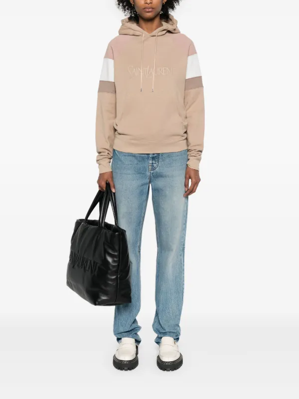 Saint Laurent logo embroidered Cotton Hoodie Neutrals FARFETCH AU