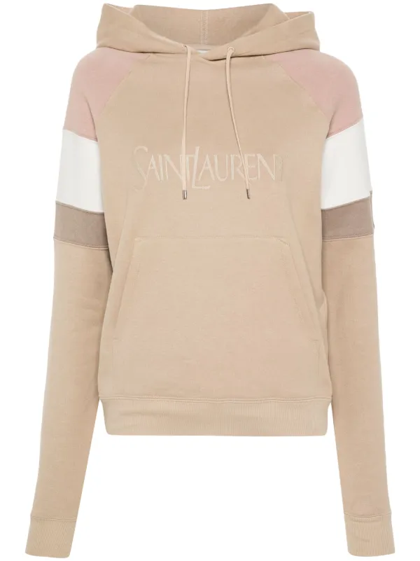 Saint Laurent logo-embroidered Cotton Hoodie | Neutrals | FARFETCH CA