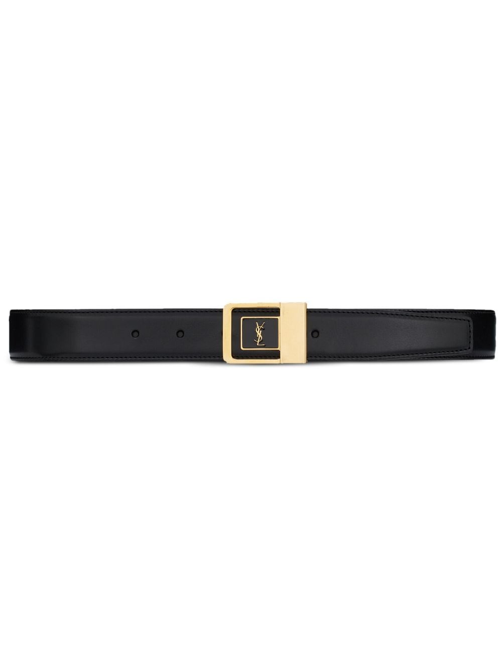 Shop Saint Laurent Logo-plaque Leather Belt In Black