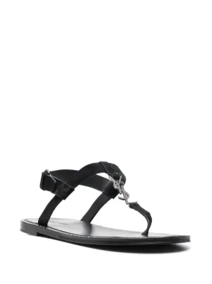 SAINT LAURENT PARIS(サンローランパリ) ビーチサンダル 40 メンズ - 黒 スタッズ レザー Saint Laurent（サンローラン）メンズ サンダル - FARFETCH