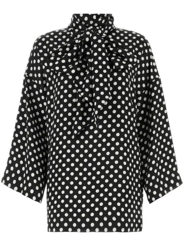 Saint Laurent ポルカドット ボウタイブラウス | ブラック | FARFETCH JP 