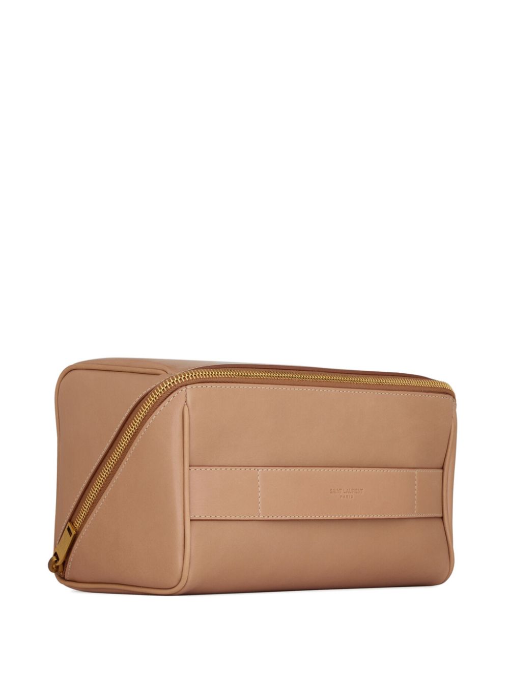 Shop Saint Laurent Logo-debossed Leather Wash Bag In Brown