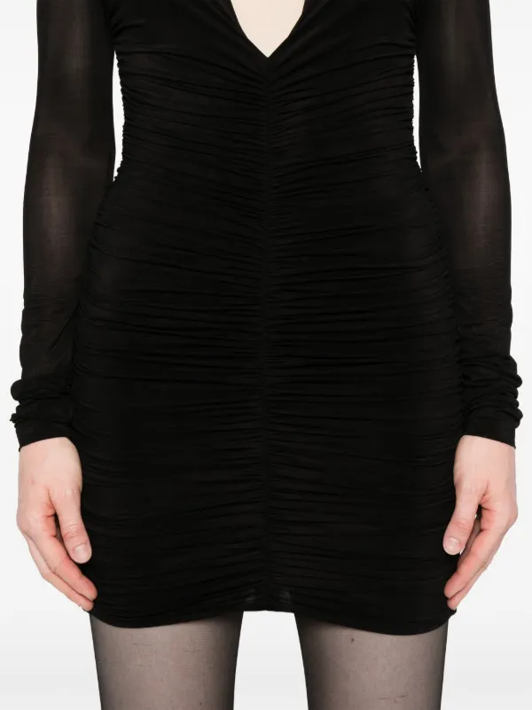 【SAINT LAURENT】RUCHED MINI DRESS●820966Y3K752560 Saint Laurent Ruched Mini Dress | Black | FARFETCH MY