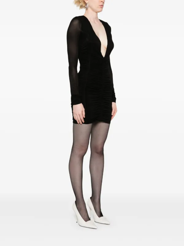 ワンピース Saint Laurent Ruched Mini Dress Saint Laurent Ruched Mini Dress | Neutrals | FARFETCH CA
