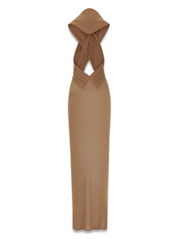 Saint Laurent Hooded cut-out Maxi Dress | Brown | FARFETCH