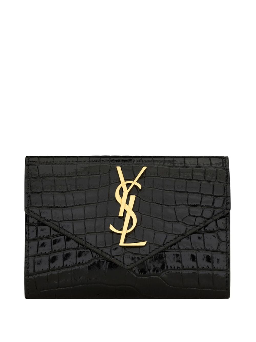 Saint Laurent Crocodile-effect Leather Wallet In Black