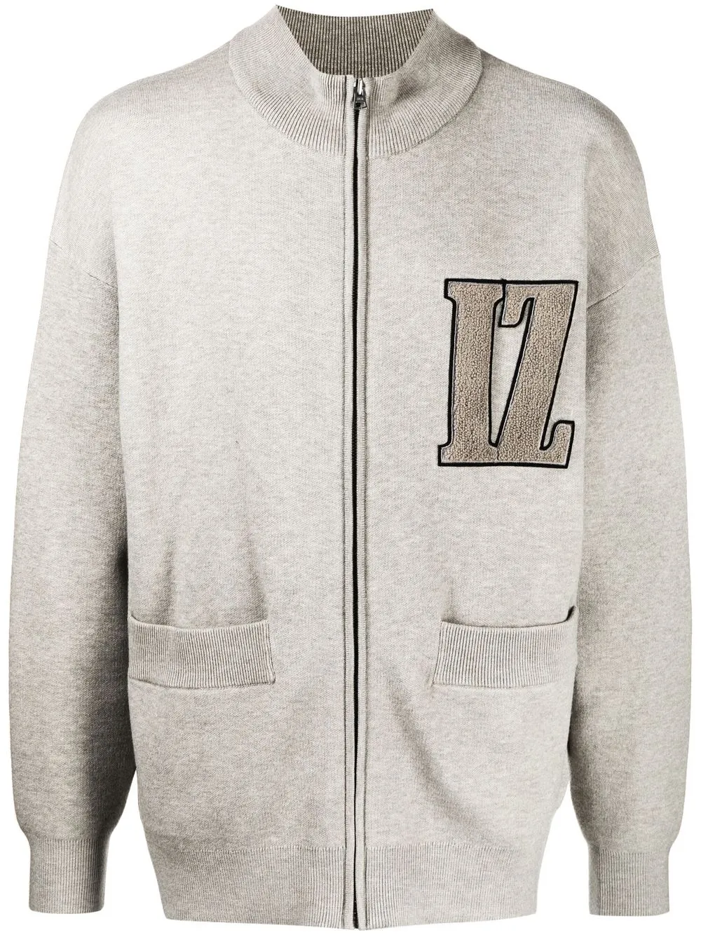 

izzue logo-patch zip-up cardigan - Grey