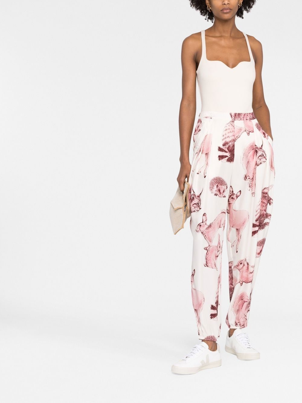 Shop Stella Mccartney Animal-print High-waisted Trousers In Pink