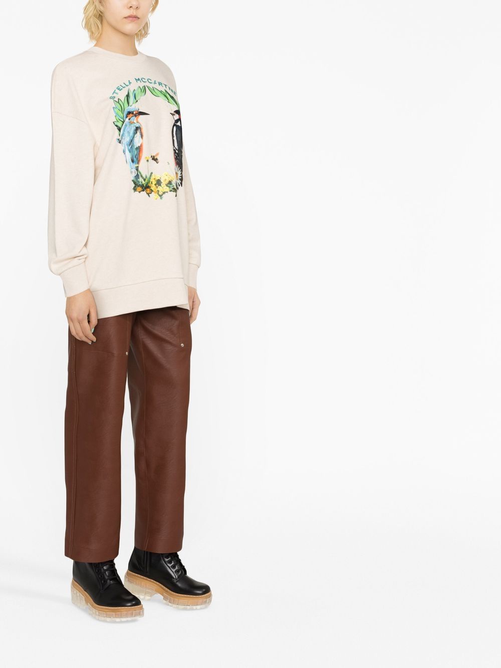 Shop Stella Mccartney Logo-print Cotton Jumper In Neutrals