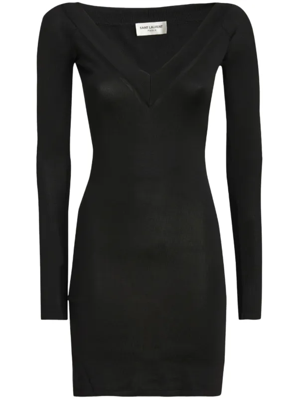 VIP【送料関税込】SAINT LAURENT V-NECKED MINI DRESS Saint Laurent Sleeveless Mini Dress in Noir | FWRD